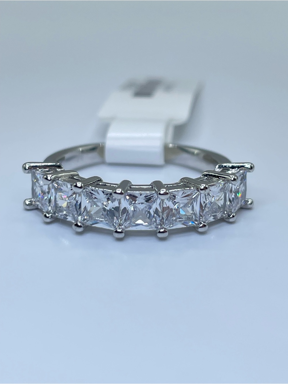 Swarovski Crystal Elements White Princess Cut CrystalHalf Eternity Band Ring 9